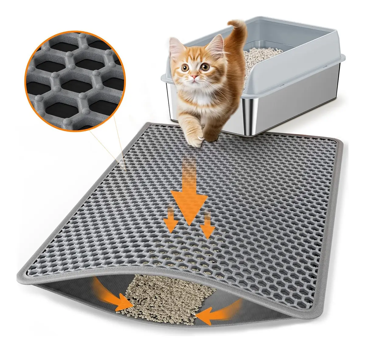 Alfombra Atrapa Arena De Gatos Tapete Arenero Michis 60x45cm Gris